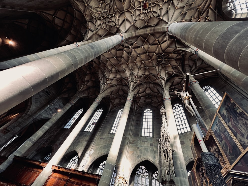 the ceiling of a large cathedral with high vaulted ceilings