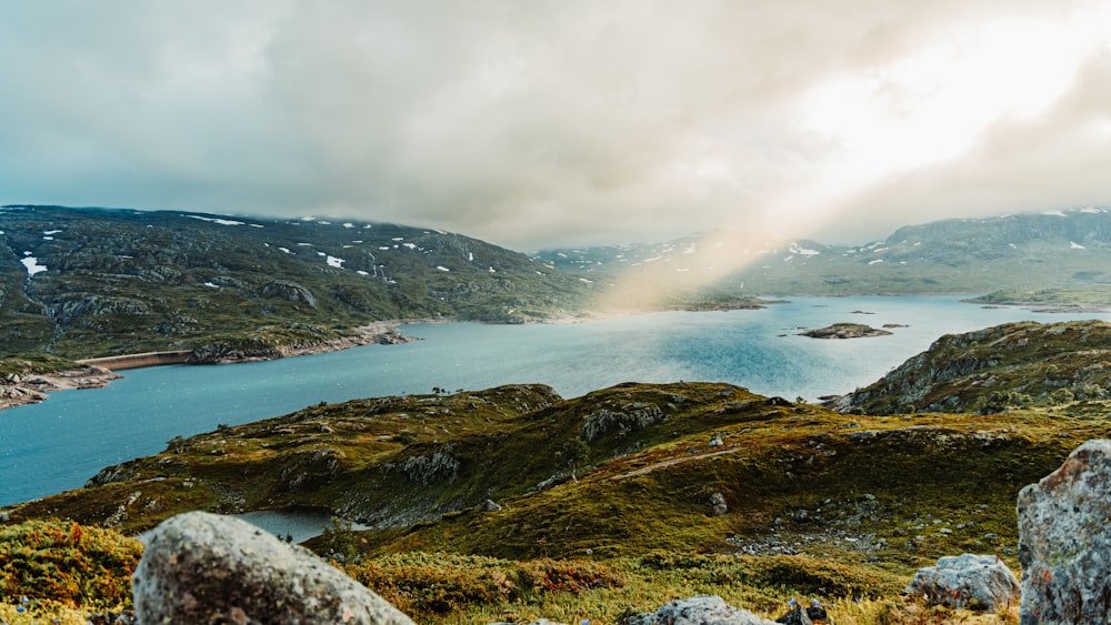 a large body of water surrounded by mountains