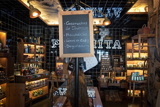 Cozy rustic store interior with warm brown tones and traditional gaucho decorations.