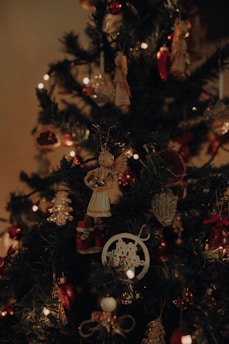a small christmas tree with ornaments on it