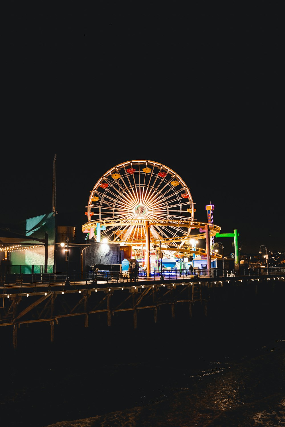 a large ferris wheel sitting on top of a pier