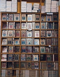 a book shelf filled with lots of books