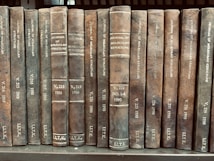 A collection of old, leather-bound volumes of the 'Journal of Molecular Structure' is arranged side by side on a shelf. Each book spine displays the journal title, volume number, and publication year, with years ranging from 1989 to 1990.