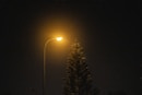a street light on a dark street at night