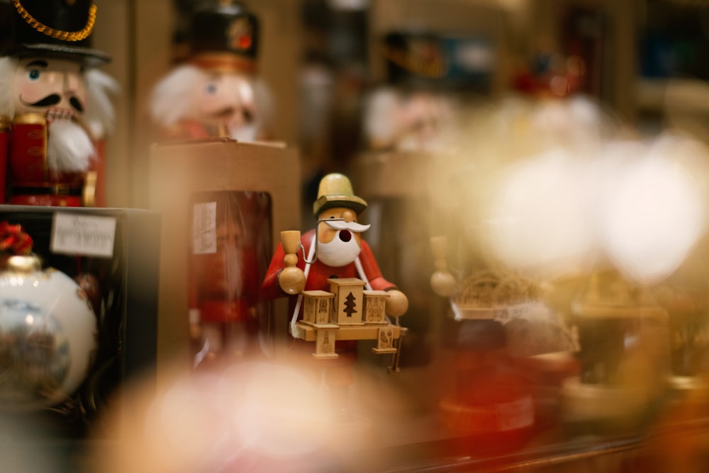 a close up of a toy soldier on a shelf