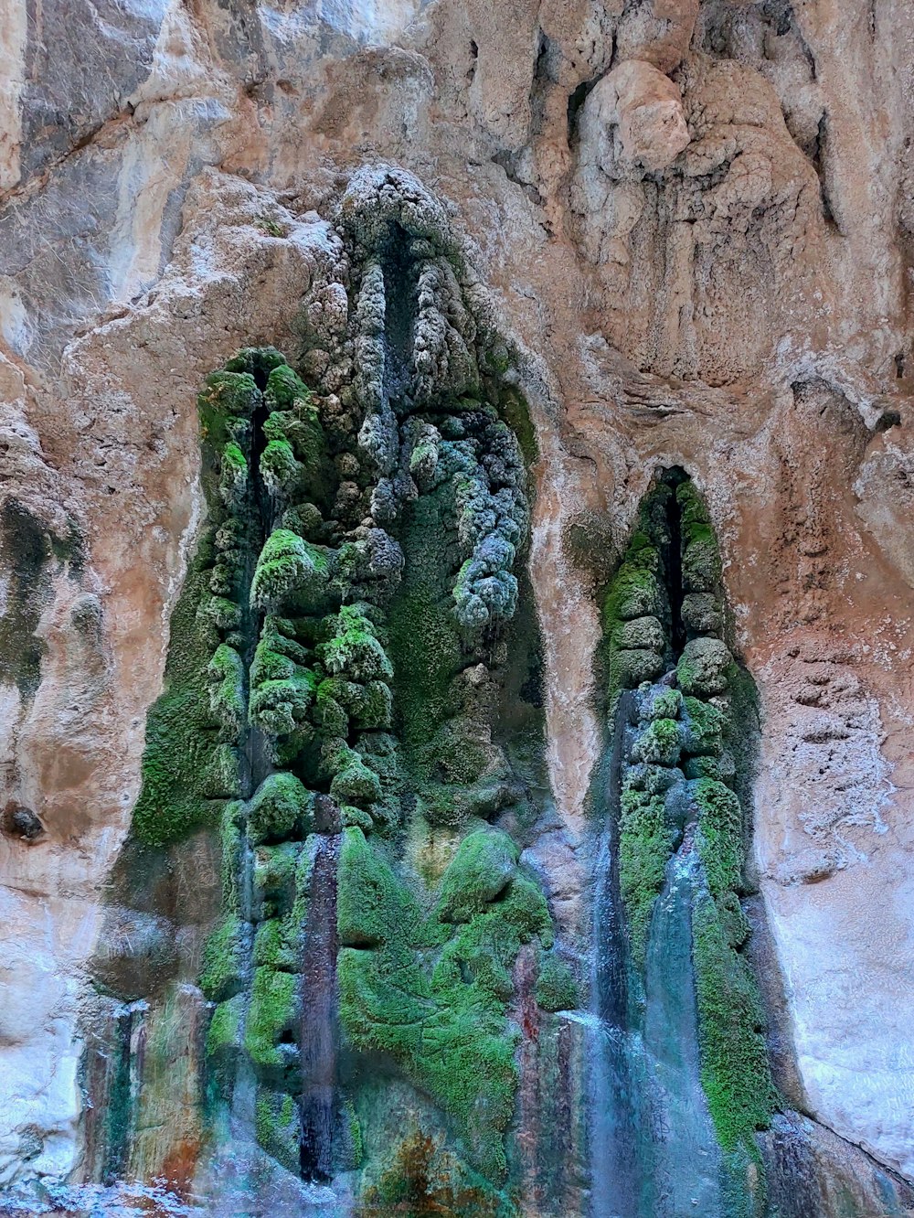 a rock formation with moss growing on it