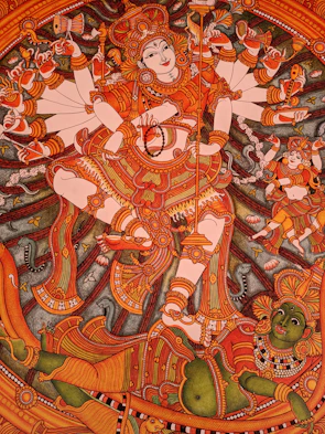 A detailed thangka painting showcasing traditional Nepalese spiritual motifs.