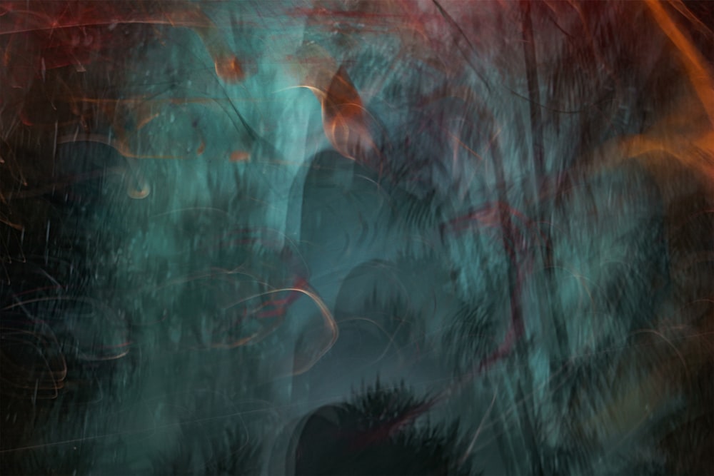 uma pintura digital de uma floresta cheia de árvores