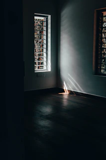 Sunlight streaming through gym windows, casting long shadows on the floor.
