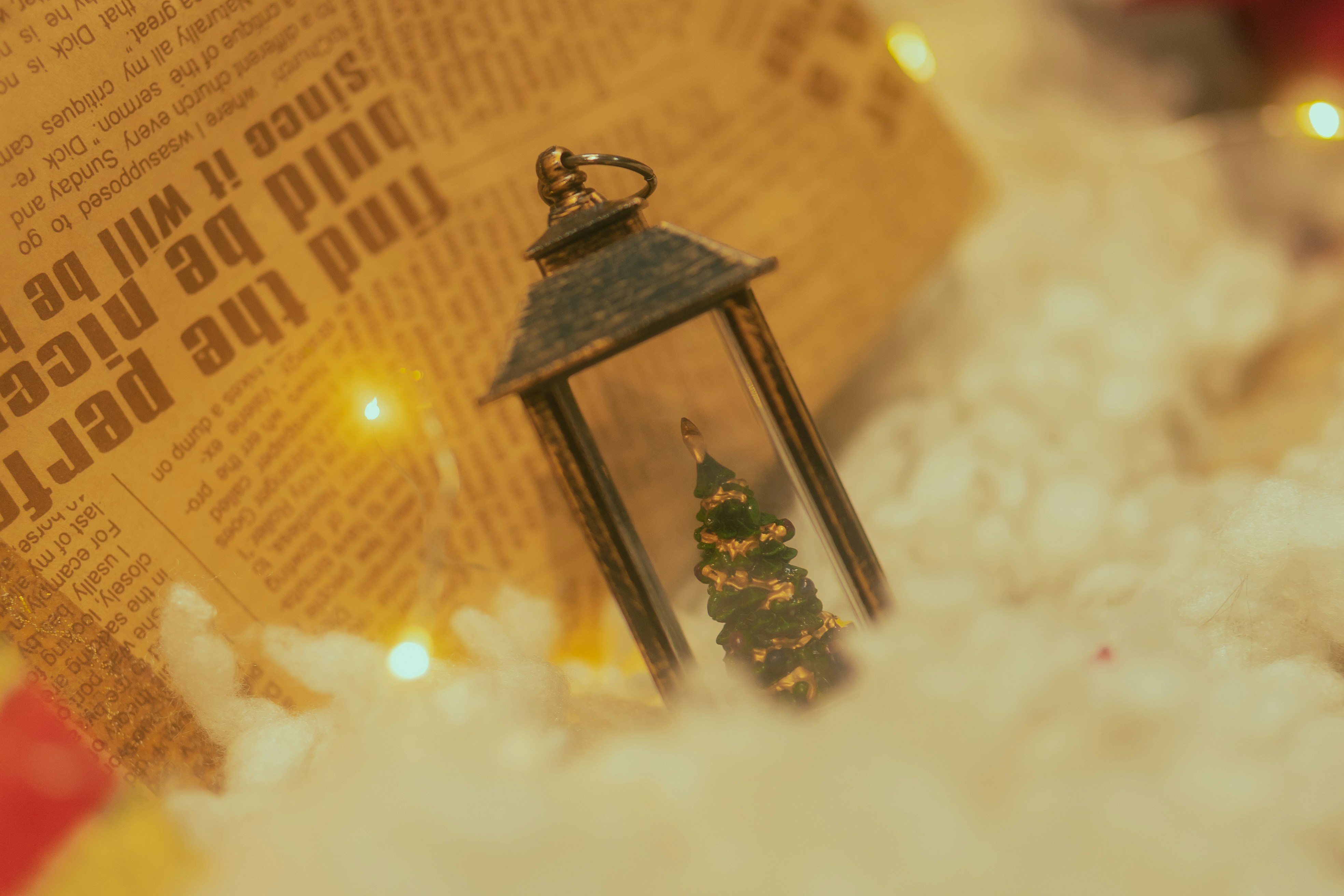 a small christmas tree is in a lantern