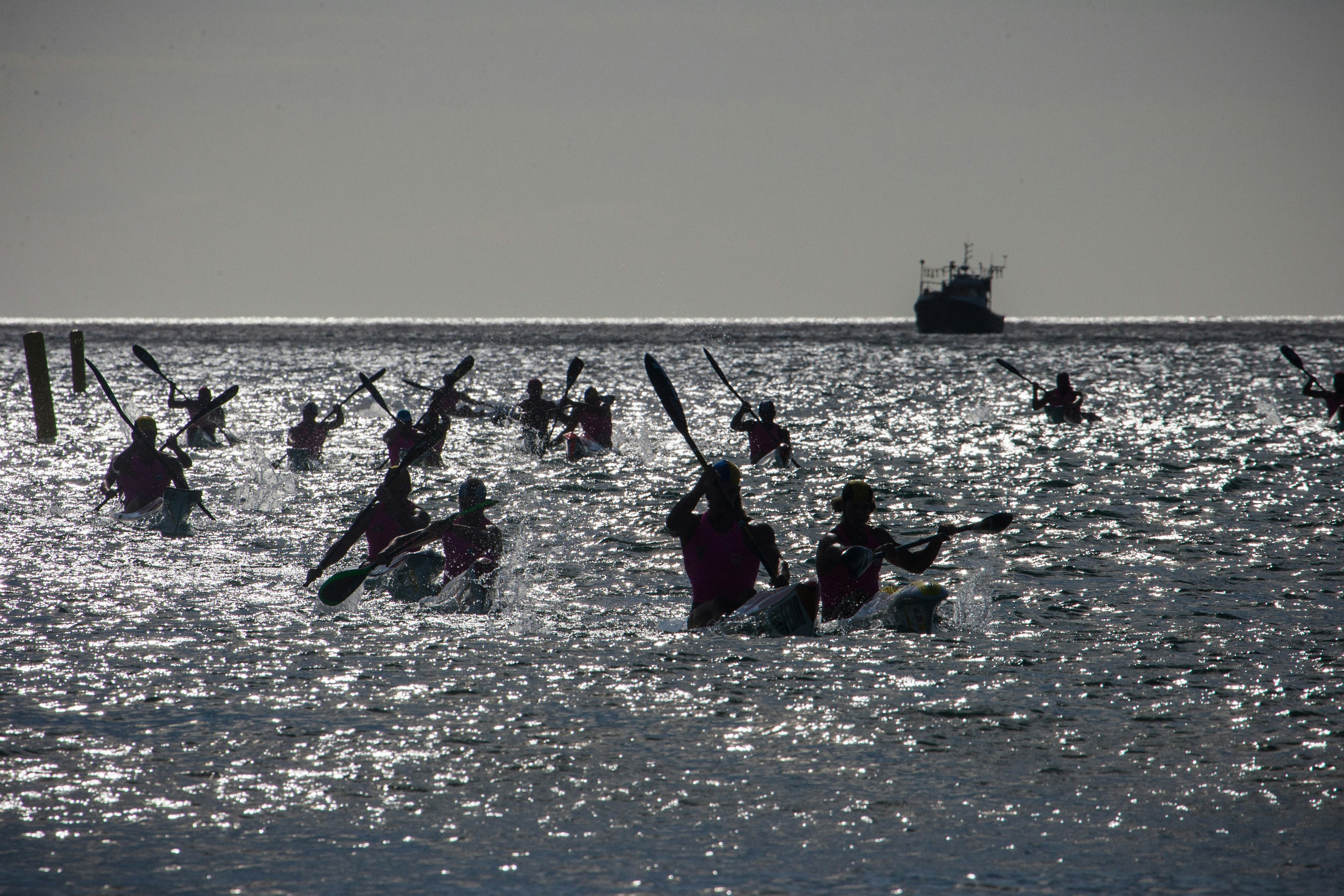 a group of people riding paddle boards on top of a body of water