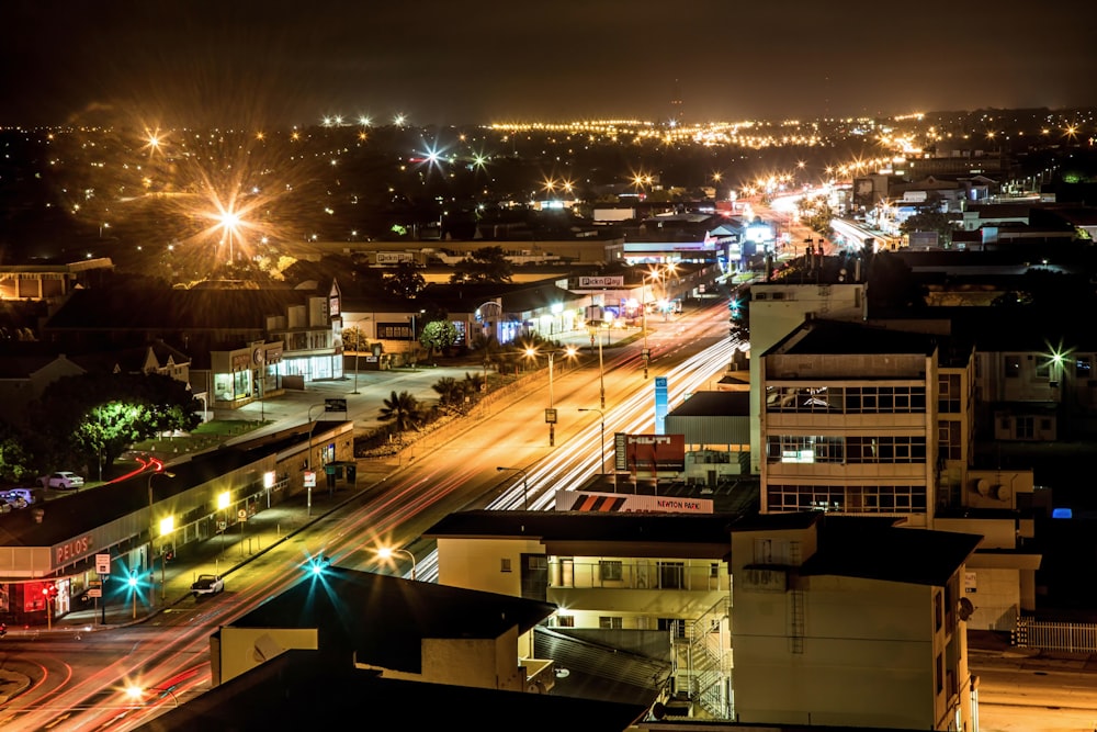 a night time view of a city street