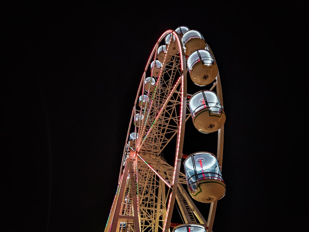 a ferris wheel lit up in the night sky