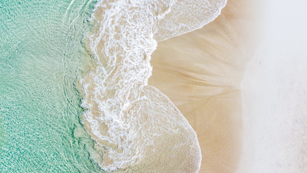 una vista aerea di una spiaggia e dell'oceano