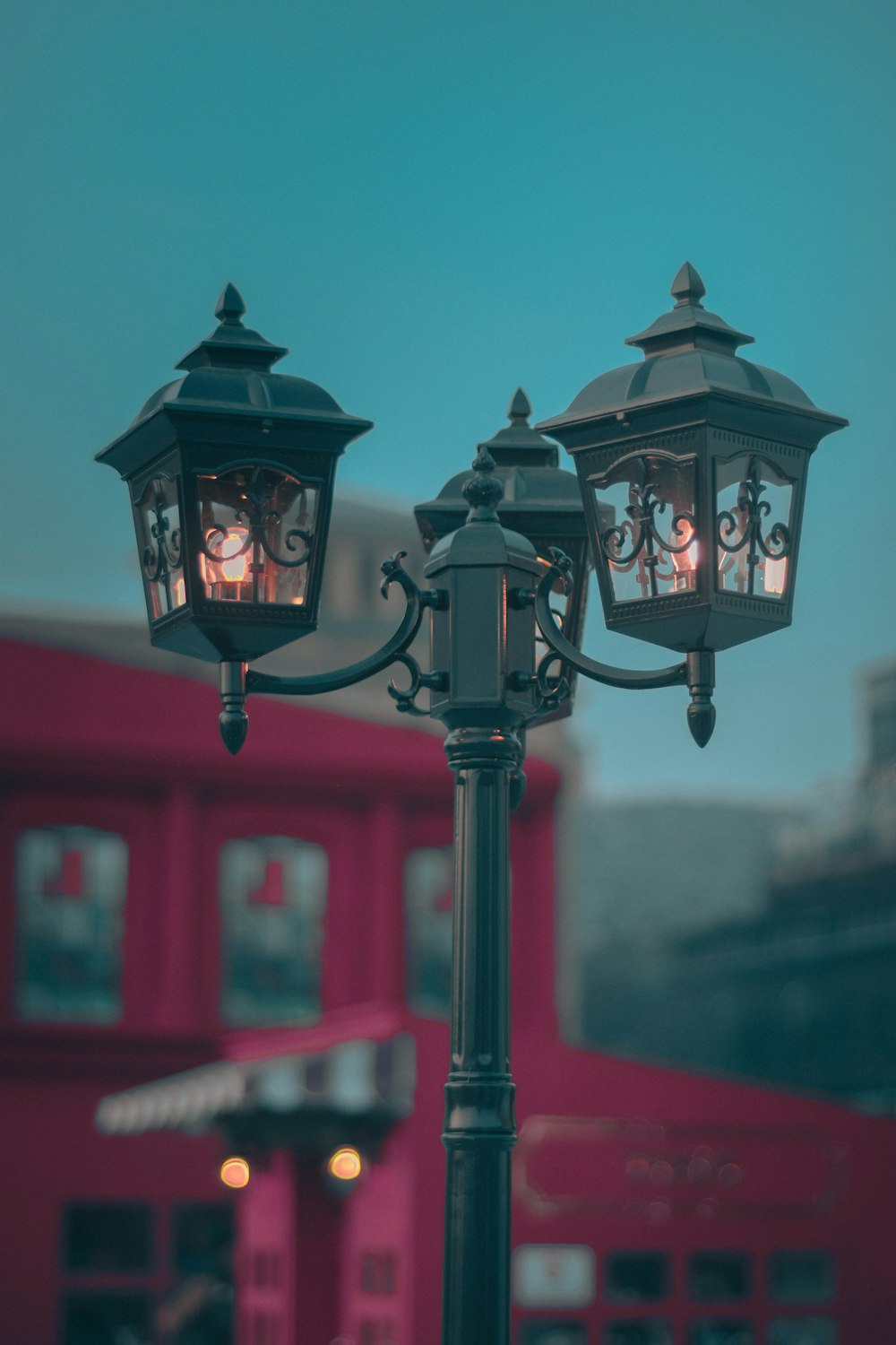 a couple of street lights sitting next to each other