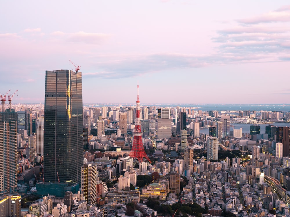 a view of a city with tall buildings