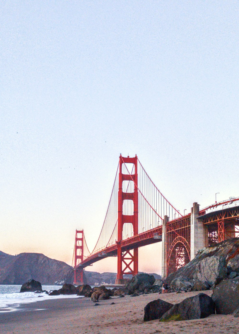 a view of the golden gate bridge from the beach