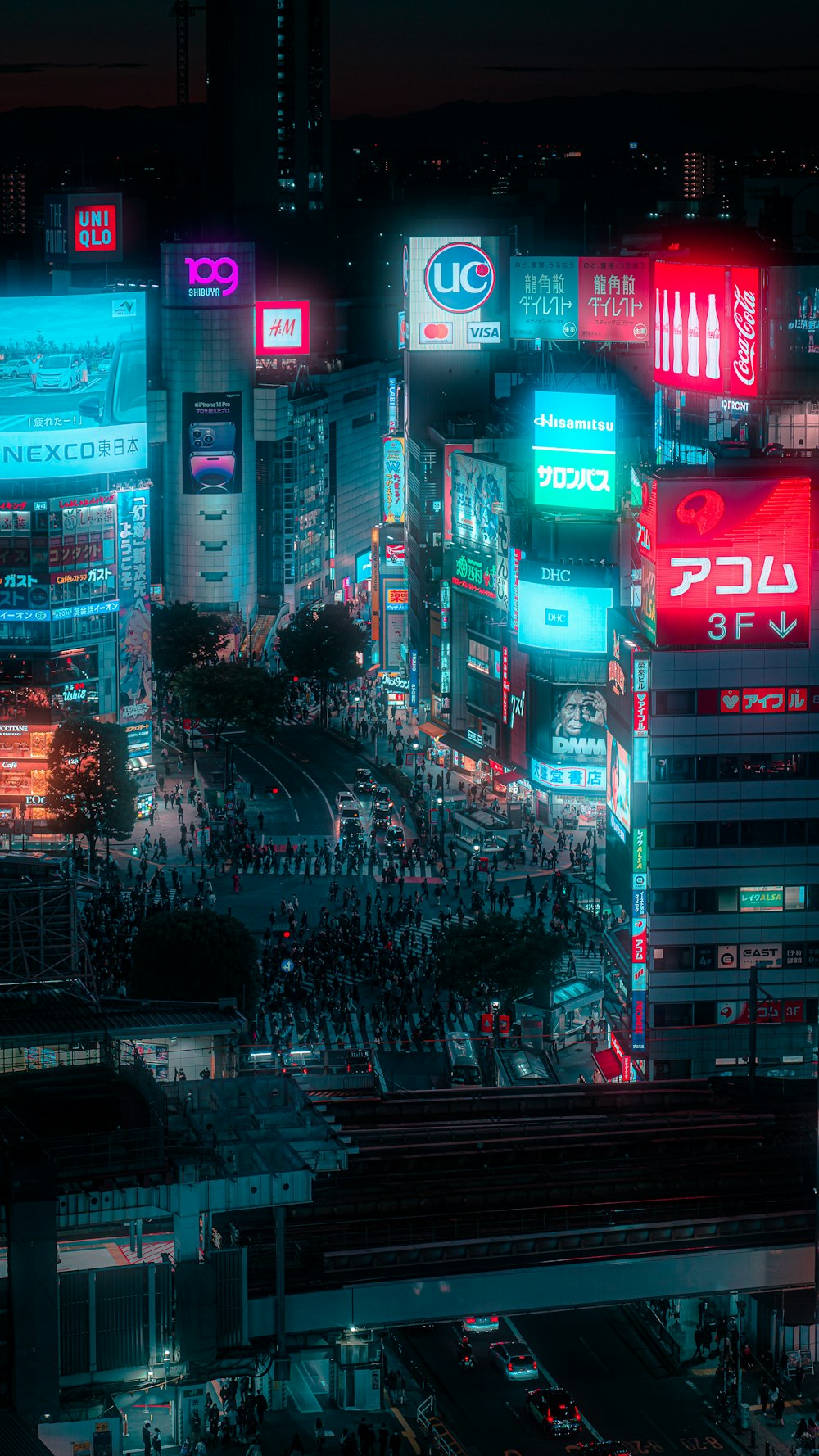 an aerial view of a city at night