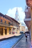 Historic Panama City street scene with colonial architecture.