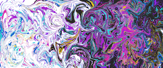 A vibrant abstract artwork in shades of purple and white.