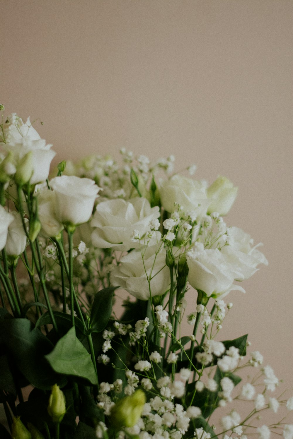 a vase filled with white flowers on top of a table