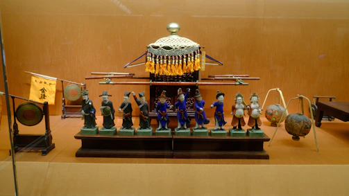 Close-up of traditional Chinese crafts displayed at a jubileo exhibition.