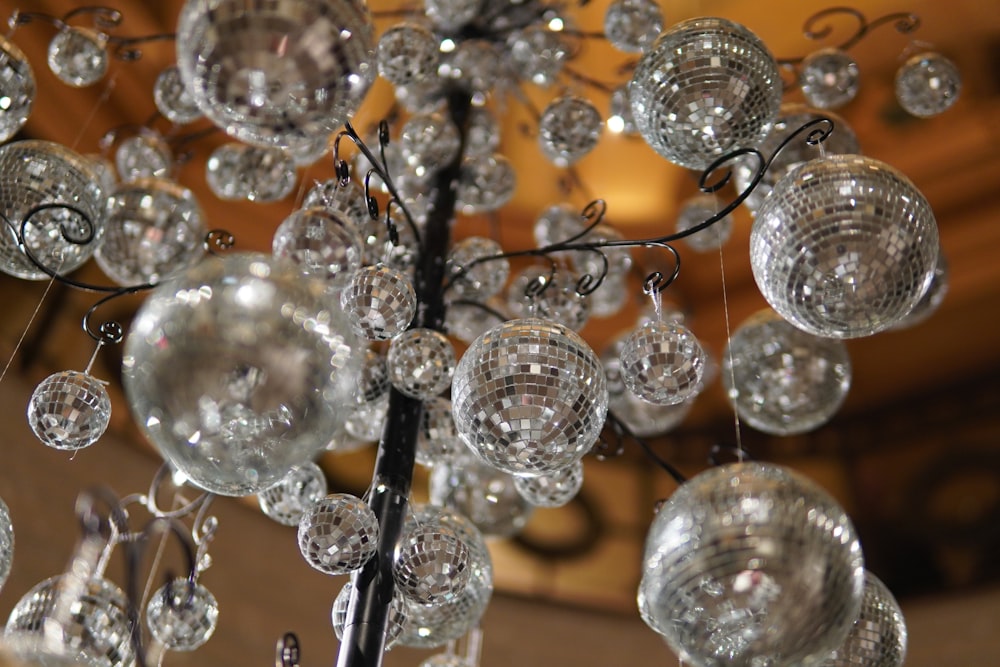 a chandelier hanging from a ceiling in a room