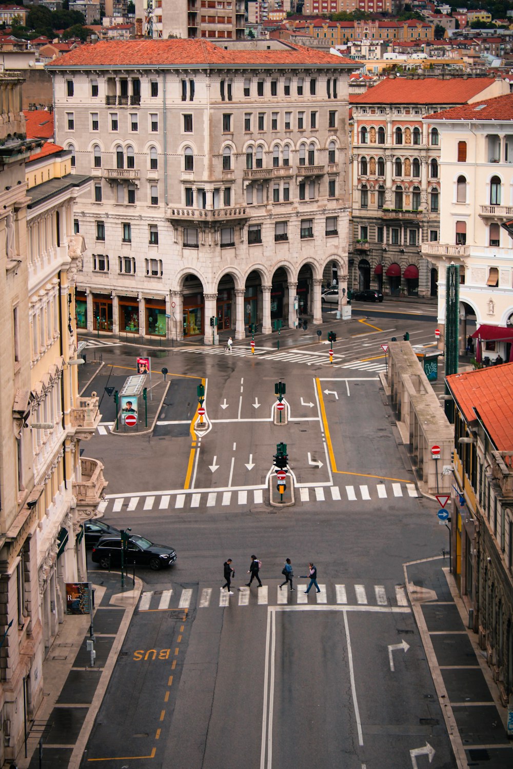 a view of a city intersection from above
