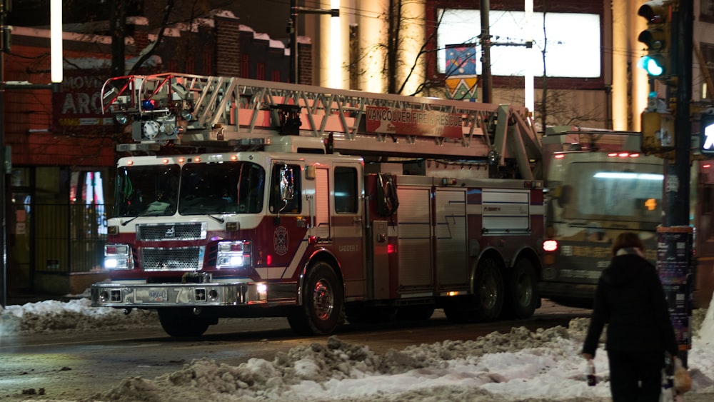 a fire truck is parked on the side of the road