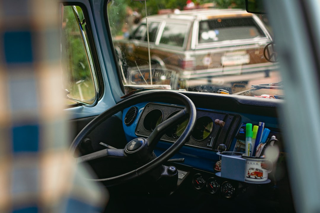 a view of a car from inside the vehicle,