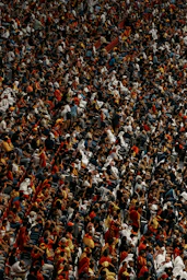 a large group of people standing in a stadium