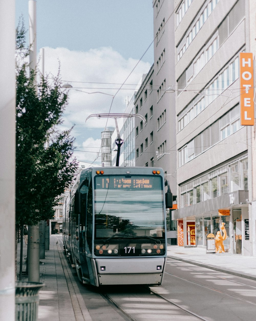 a public transit bus on a city street