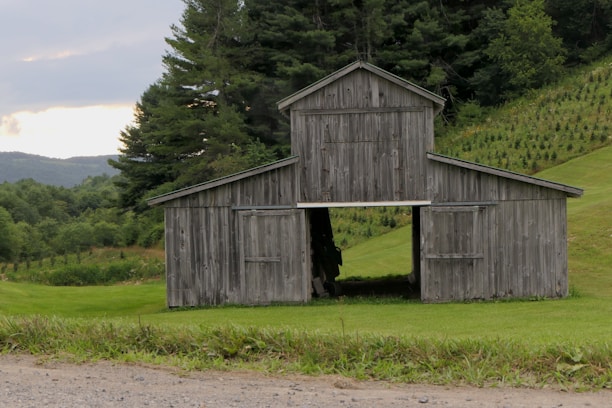 A scenic hill country landscape with a rustic barndo under construction.