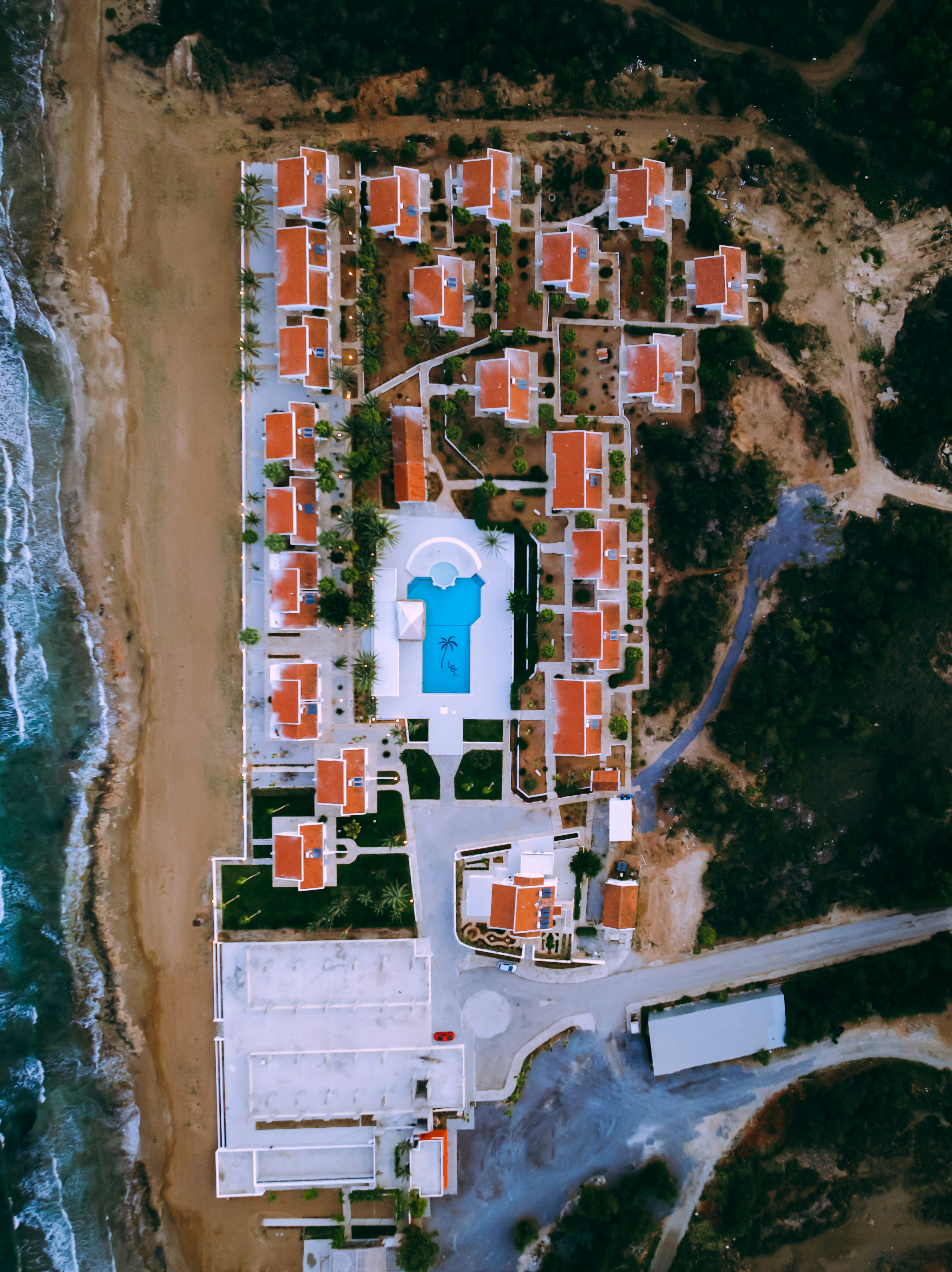 Aerial view of Nobu Hotel Los Cabos, showcasing its architecture and beachfront location