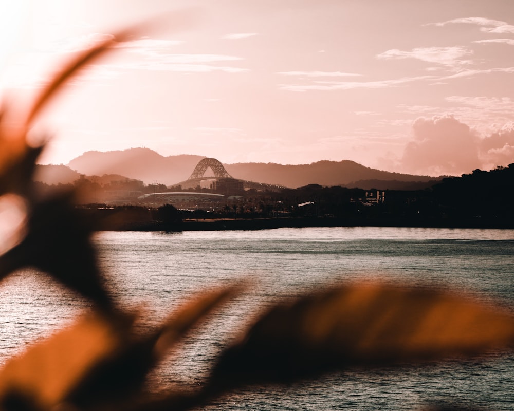 a view of a body of water with mountains in the background