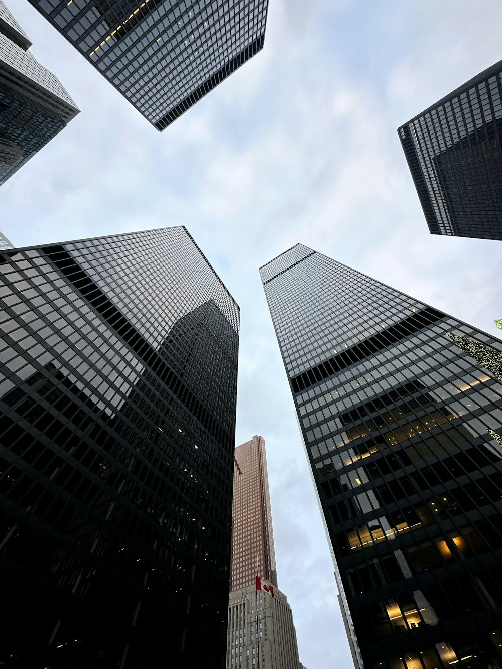a group of tall buildings towering over a city