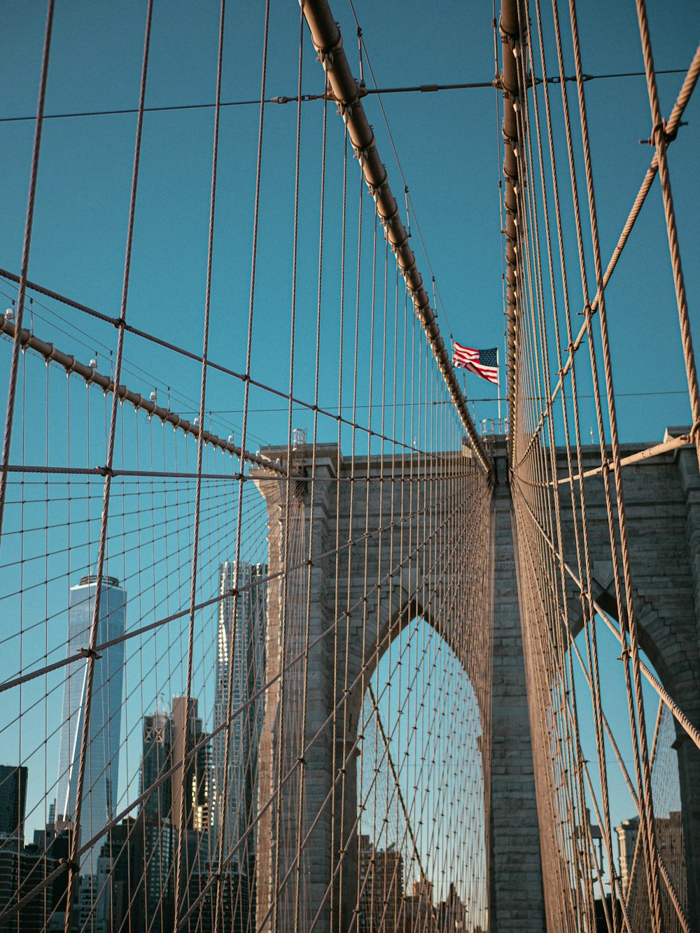 a view of the brooklyn bridge from a boat