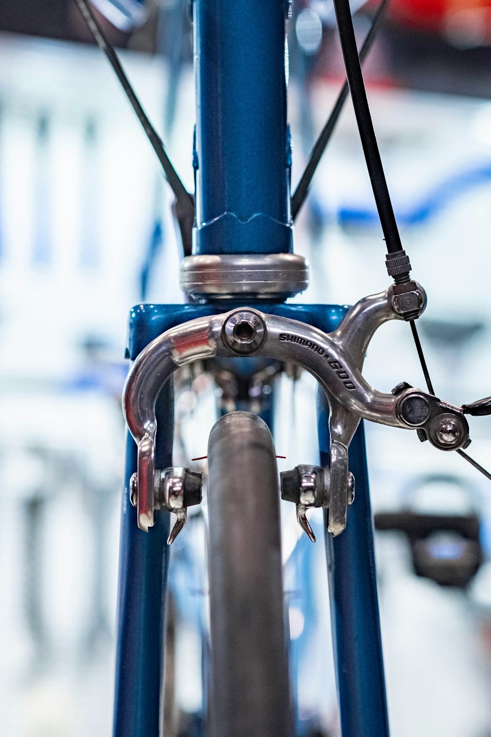 a close up of a bike's front brake