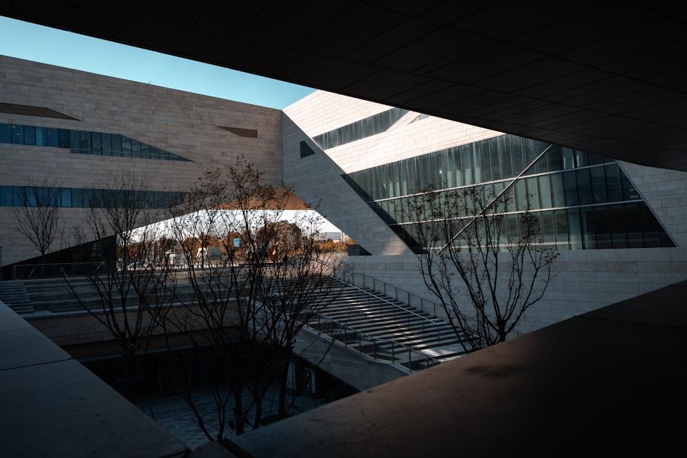 a view of a building through a window