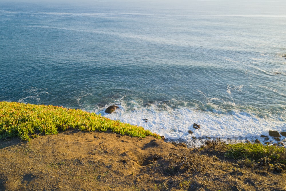 uma vista do oceano do topo de uma colina