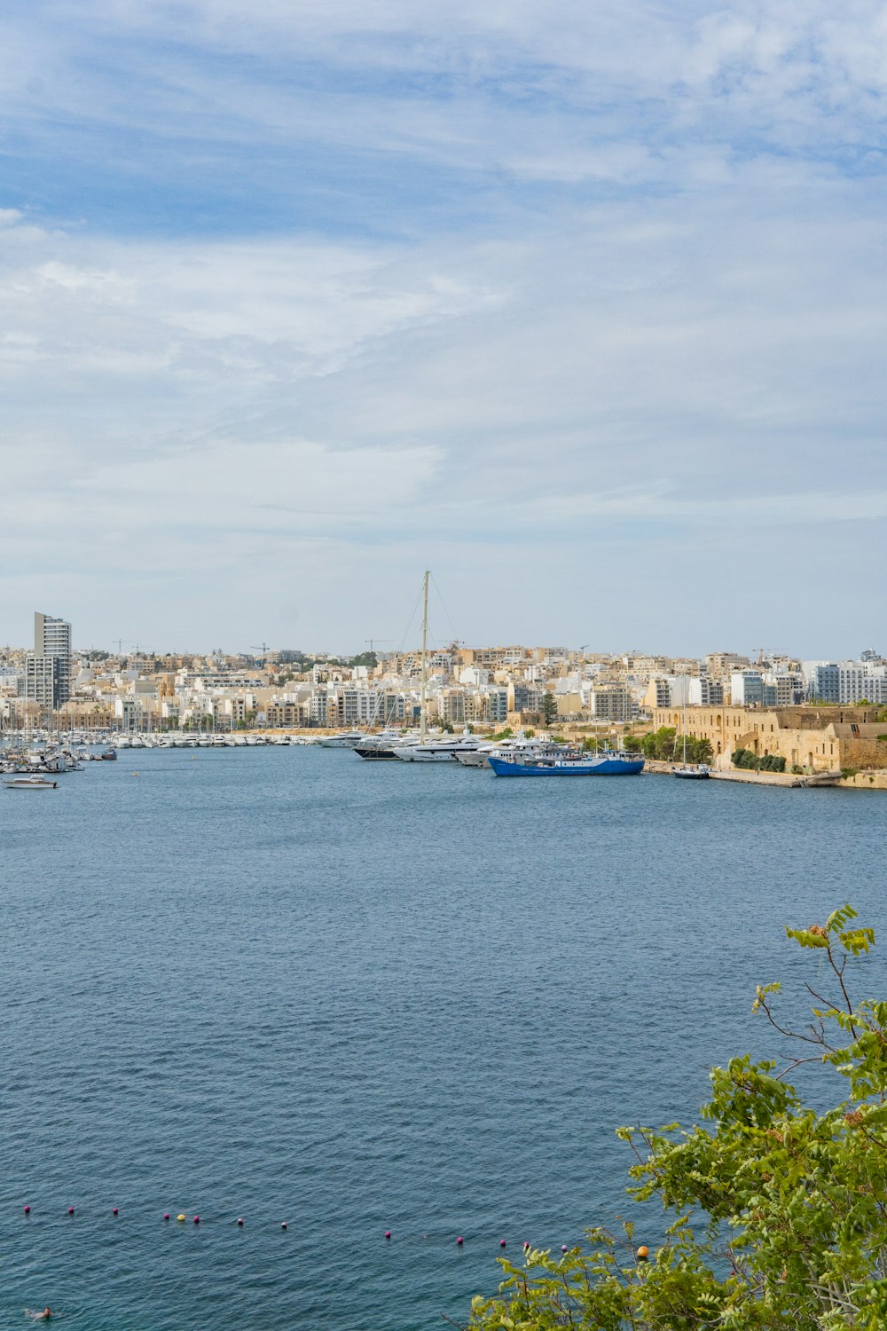 a large body of water with a city in the background