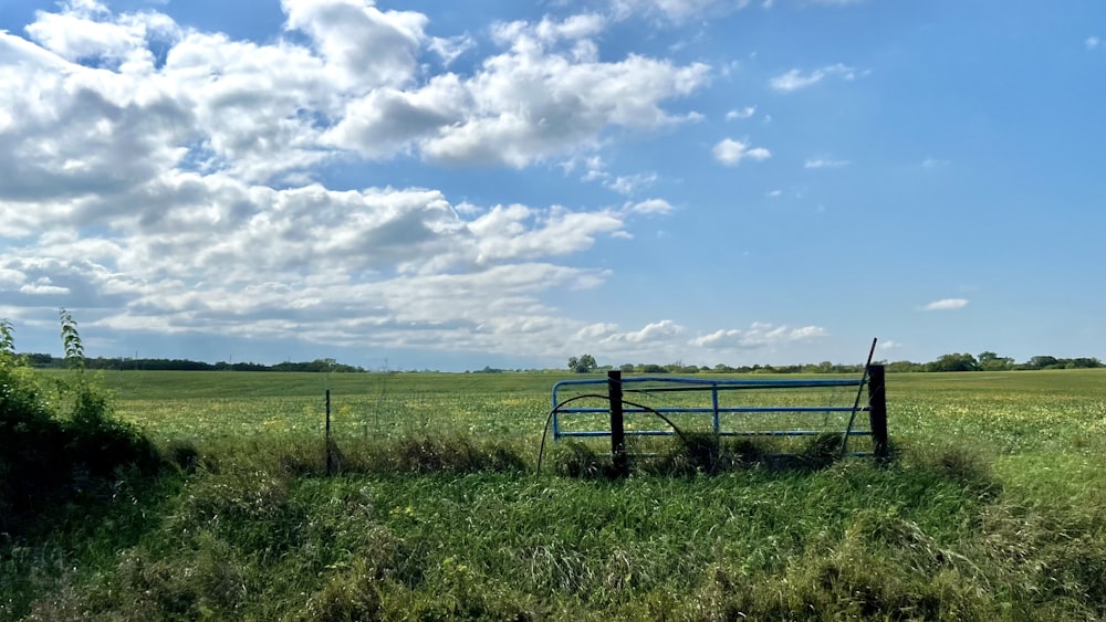 a fence in a field with a sky background