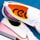 A pair of white athletic shoes with pink gradients and neon yellow accents. The inner sole is vibrant orange with bold, black text 'Nike' visible. The shoes are placed on a blue surface, showcasing a dynamic and modern design.