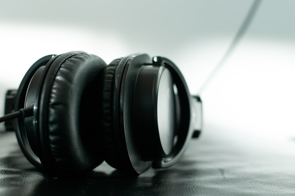 a pair of headphones sitting on top of a table