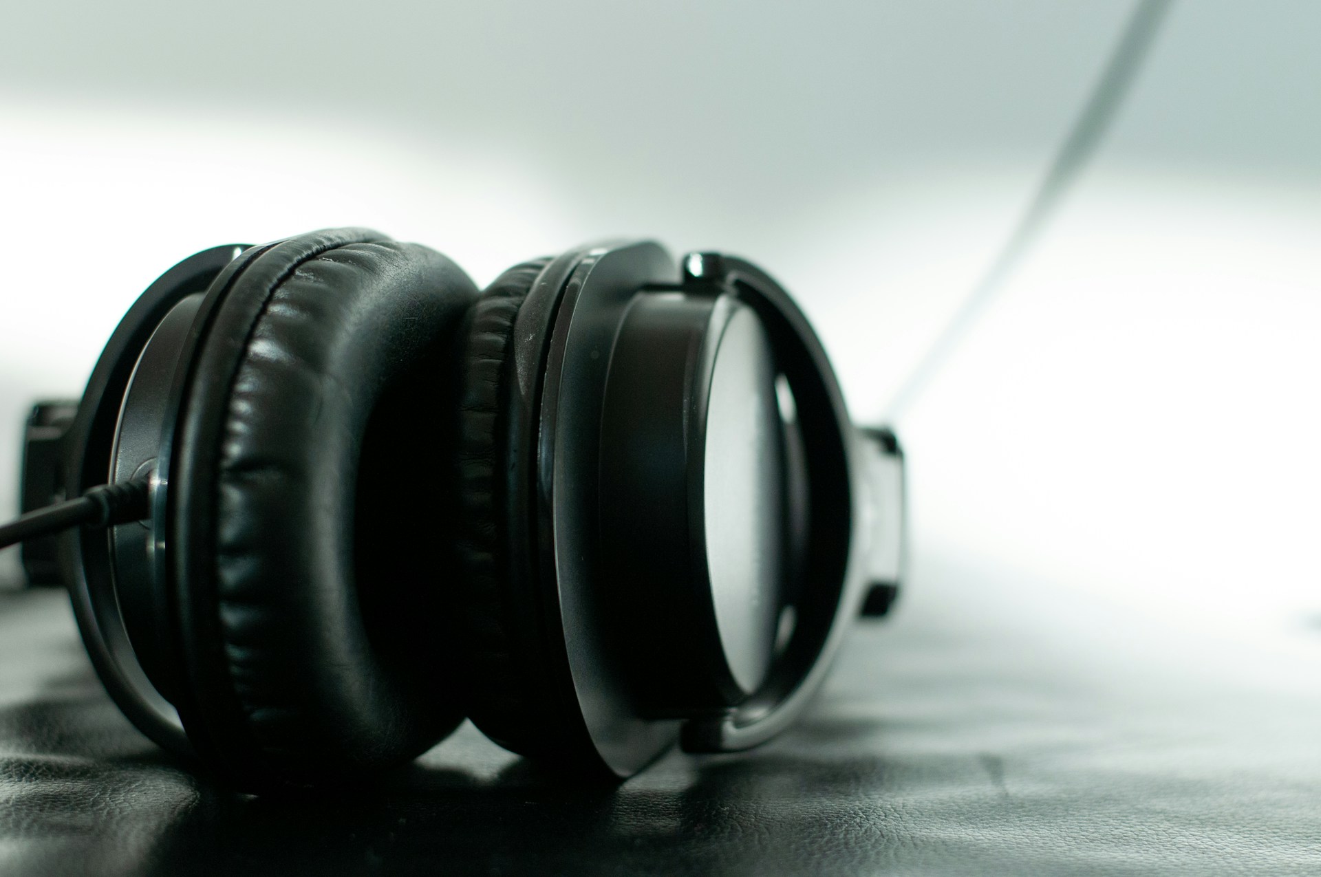 a pair of headphones sitting on top of a table