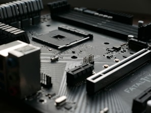 a close up of a motherboard with many components