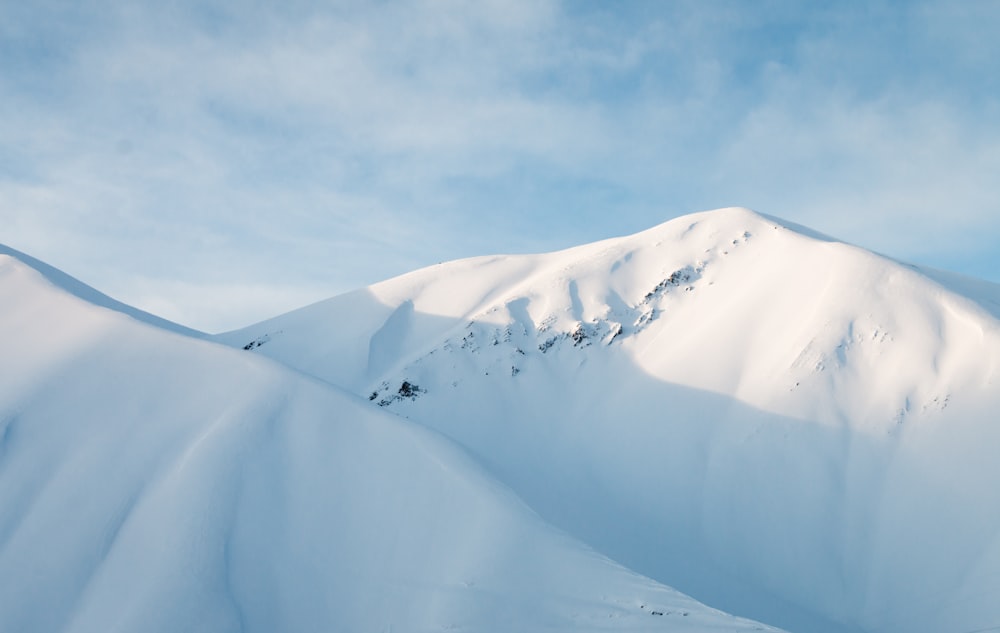 a mountain covered in snow under a blue sky