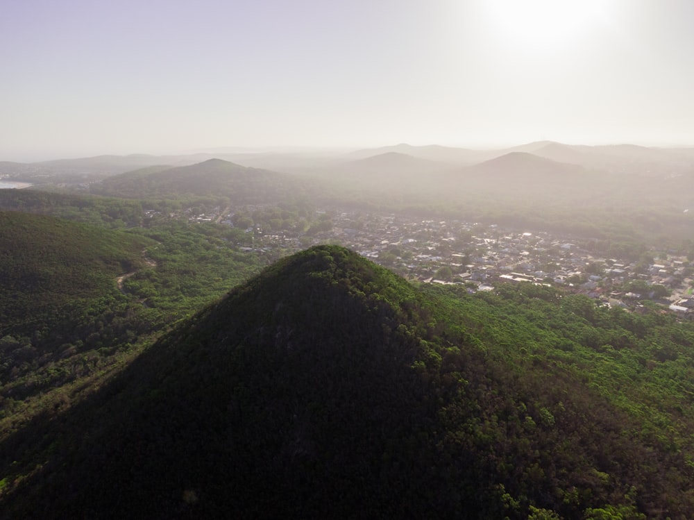 an aerial view of a city in the distance