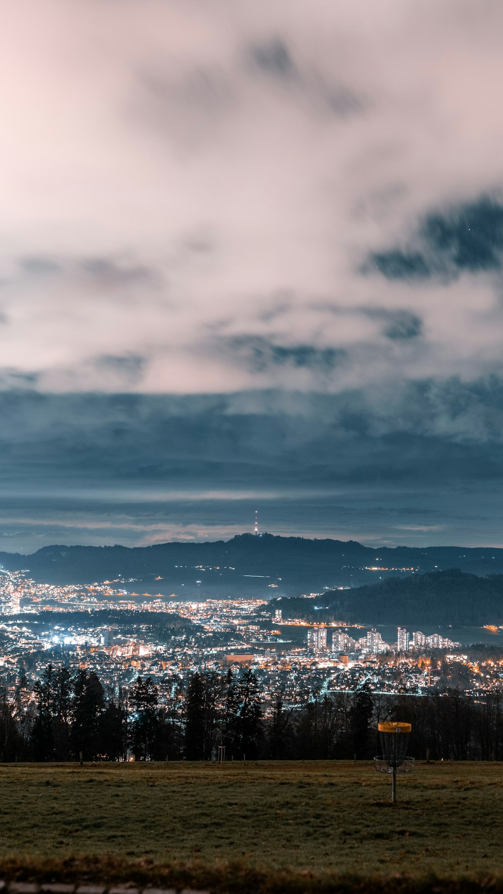 a view of a city at night from a distance