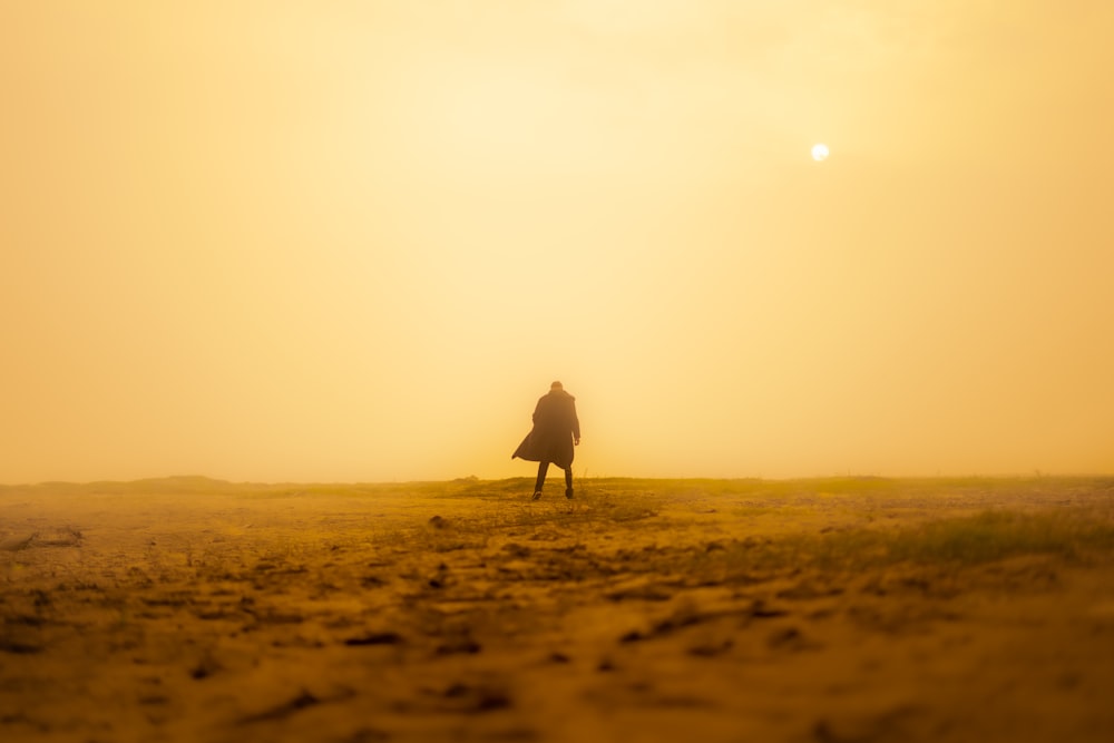 a person standing in the middle of a field